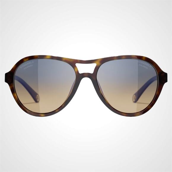 New CHANEL Sunglasses Brown Havana Polarized Lens Pilot Aviator